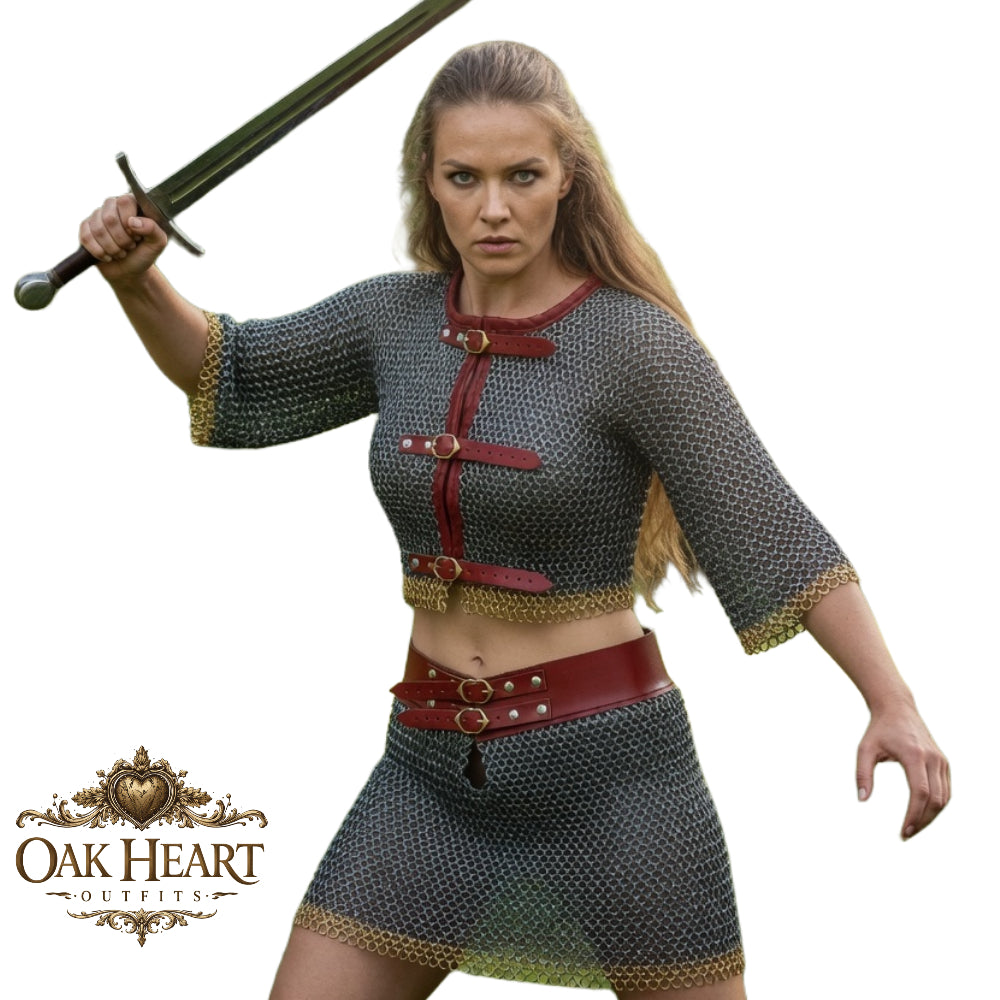 Medieval Chainmail Shirt with Skirt – 8mm Flat Riveted Half Body Armor