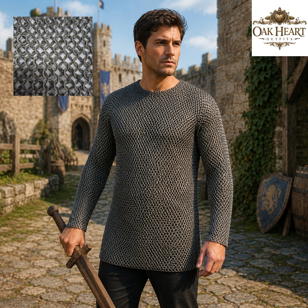 Medieval Chainmail Shirt, 9mm Round Riveted Rings with Washers, Steel Hauberk for LARP, SCA, Cosplay & Reenactment