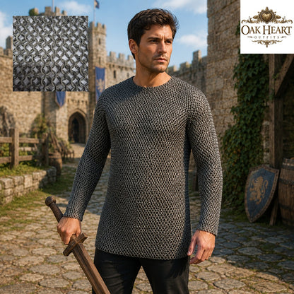 Medieval Chainmail Shirt, 9mm Round Riveted Rings with Washers, Steel Hauberk for LARP, SCA, Cosplay & Reenactment
