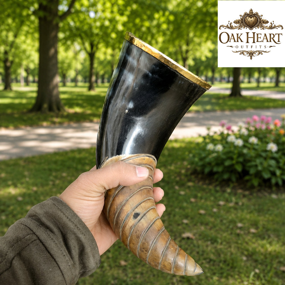 Handmade Viking Drinking Horn Mug with Brass Rim