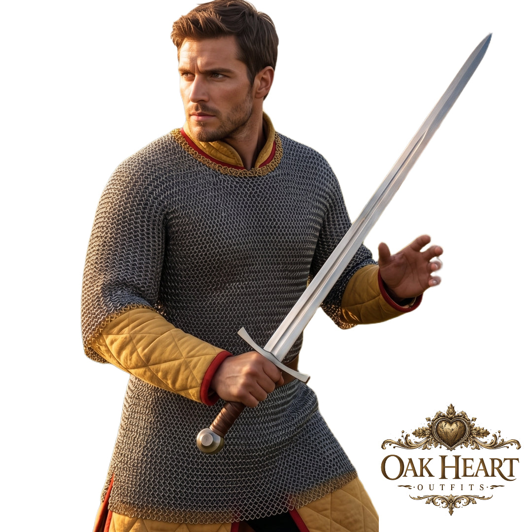 Medieval Chainmail Armor Shirt – 6mm Round Riveted Mild Steel Hauberk with Brass Trim