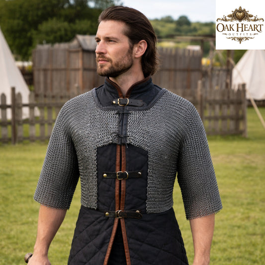 Medieval Chainmail Half Hauberk 9mm Riveted Mail Shirt Knight Armor LARP Cosplay