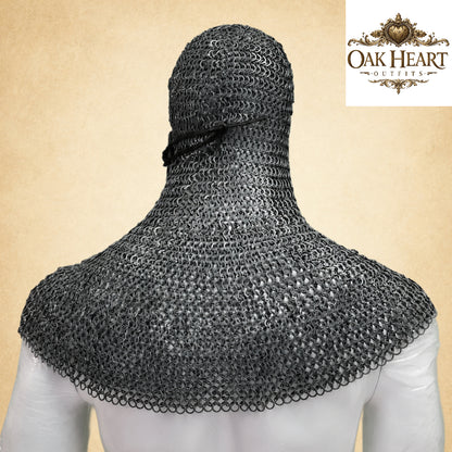 Medieval Chainmail Coif – 9mm Flat Riveted Rings Knight Hood Armor