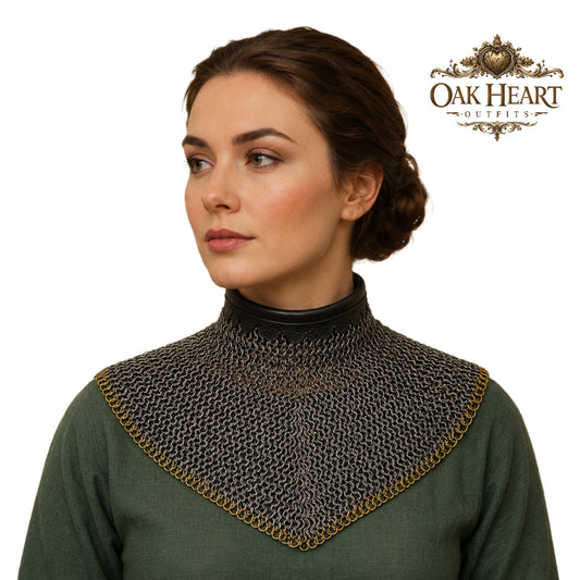 Chainmail Collar 9mm Flat Riveted with Washers & Brass Row – Viking LARP Medieval Armor Gorget