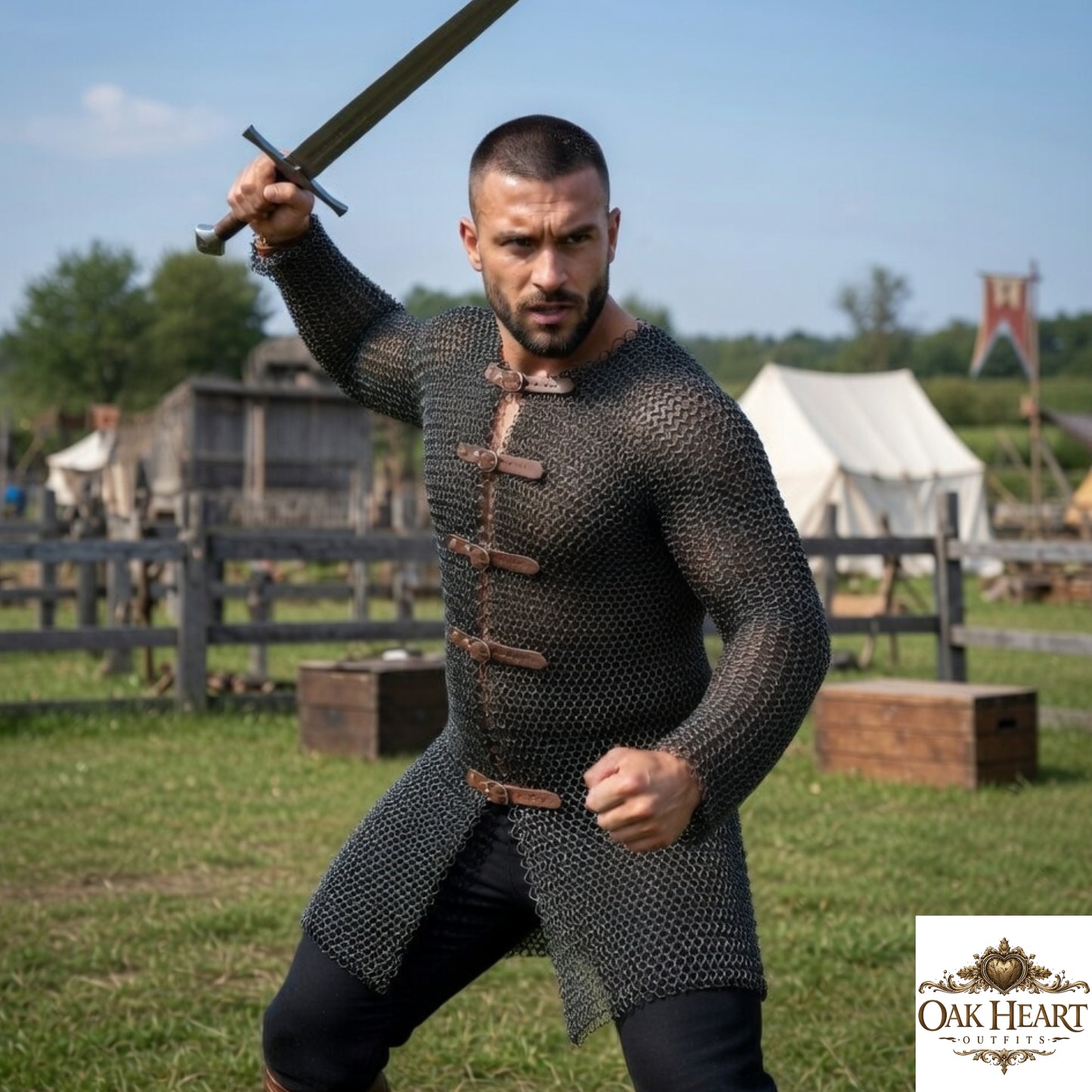 9mm Flat Riveted Chainmail Shirt Medieval Hauberk LARP Reenactment Gear