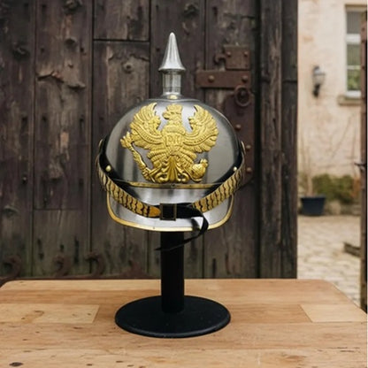 German Pickelhaube Helmet With wooden Stand,